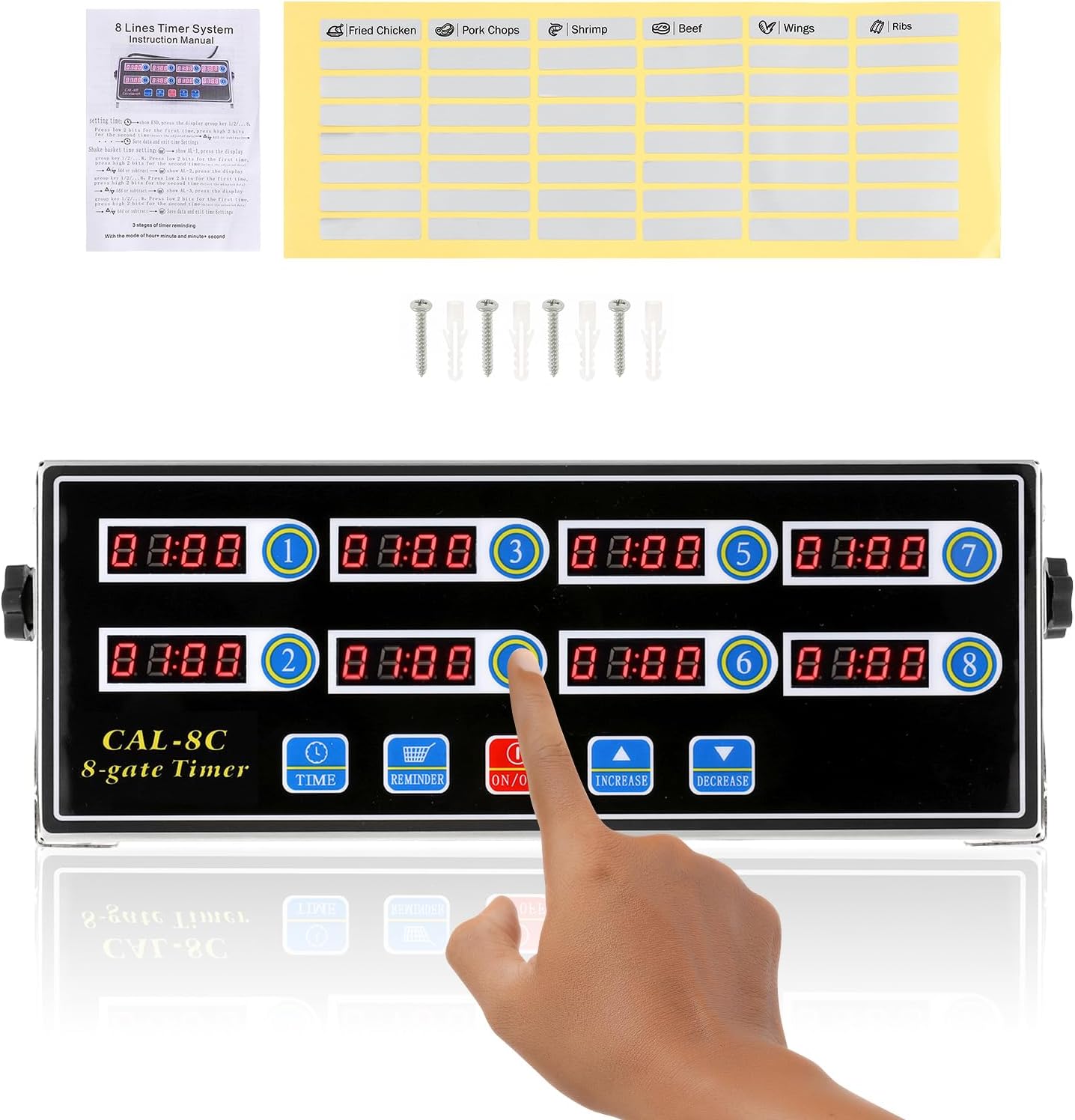 BEAMNOVA 8-Channel Digital Kitchen Timer, Commercial Timer for Restaurant, Food Timer for Cooking, Fryer Reminder, Adjustable Loud Alarm, Stainless Steel