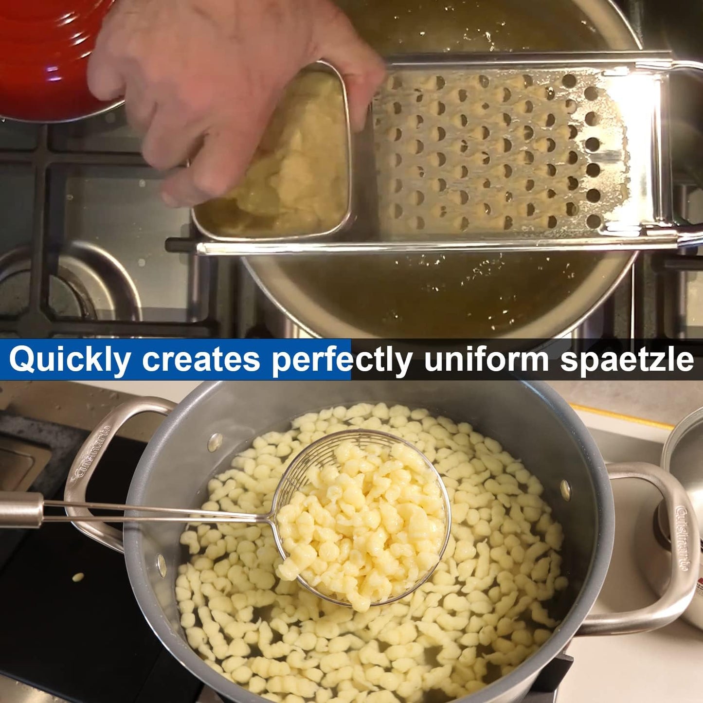 KEISSCO Stainless Steel Spaetzle Maker with Comfort Grip Handle, Homemade Traditional German Egg Noodle Dumpling Making Tool Set