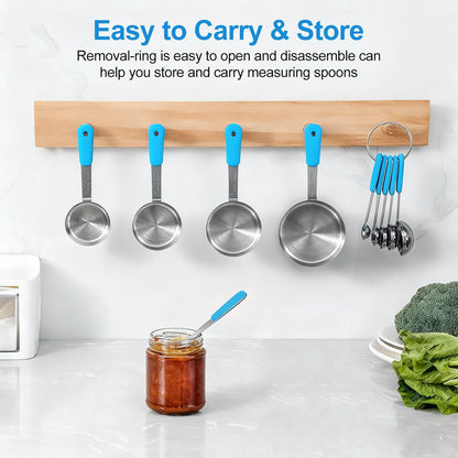Bopei Measuring Cups and Spoons Set Stainless Steel 10 Piece for Cooking and Baking (5 Cups + 5 Spoons, Colorful Handles)