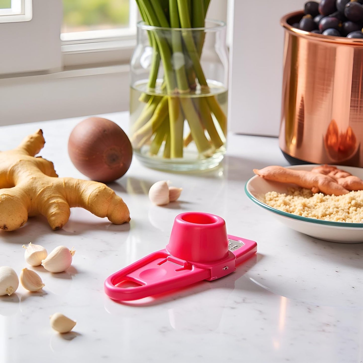2Pcs Rose Red Multifunction Ginger Grater Tool Mini Grater Nutmeg Grinder Garlic Grater, Kitchen Manual Fruit Vegetable Nuts Chopper Grinder Tools