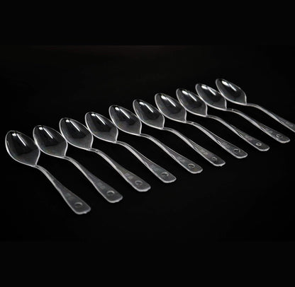 Loreso Plastic 50CT Mini Clear Dessert Spoons For Miniature Dessert Cups, Tasting Party, Sampling, Ice Cream, Small Catering Supplies - Reusable BPA Free Pack of 50