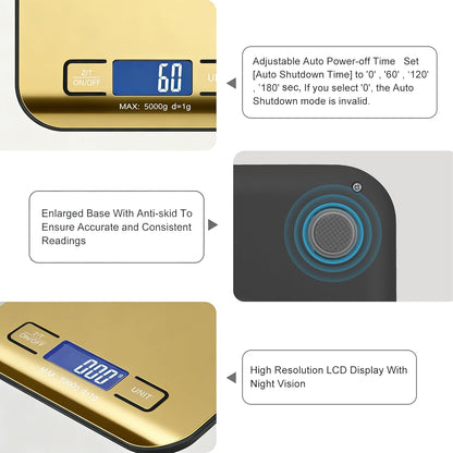 Digital Shipping Scale,Stainless Steel Panel, Accurate Portable Postal Scale for Packages, Small Business,Kitchen, Food, Handmade, Liquids, and Boutique (Rose Gold Battery(5kg/1g))