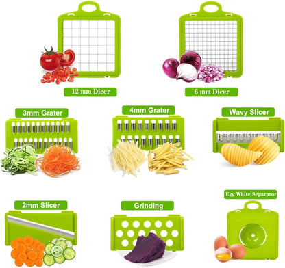 Vegetable Chopper, 14-in-1 Mandoline Slicer, Multifunctional Veggie Chopper, Potato Chopper, Vegetable Dicer, Food Chopper with Container, Chopper Vegetable Cutter with 7 Blades Kitchen Essentials