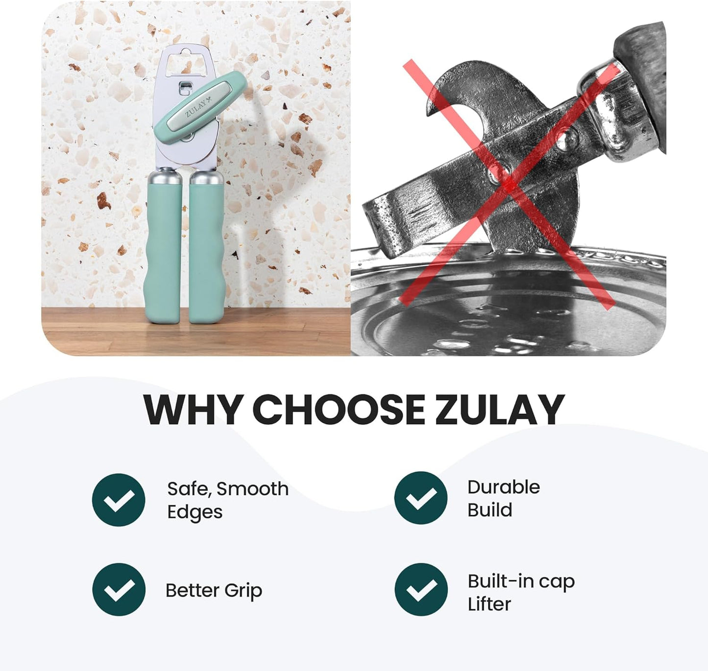 Zulay Kitchen Heavy Duty Stainless Steel Can Opener Manual with Bottle Opener - Rust Proof Manual Can Opener With Turn Knob & Comfy Soft Grip Handles - Black - Colors B