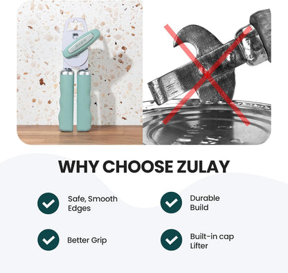 Zulay Kitchen Heavy Duty Stainless Steel Can Opener Manual with Bottle Opener - Rust Proof Manual Can Opener With Turn Knob & Comfy Soft Grip Handles - Black - Colors B