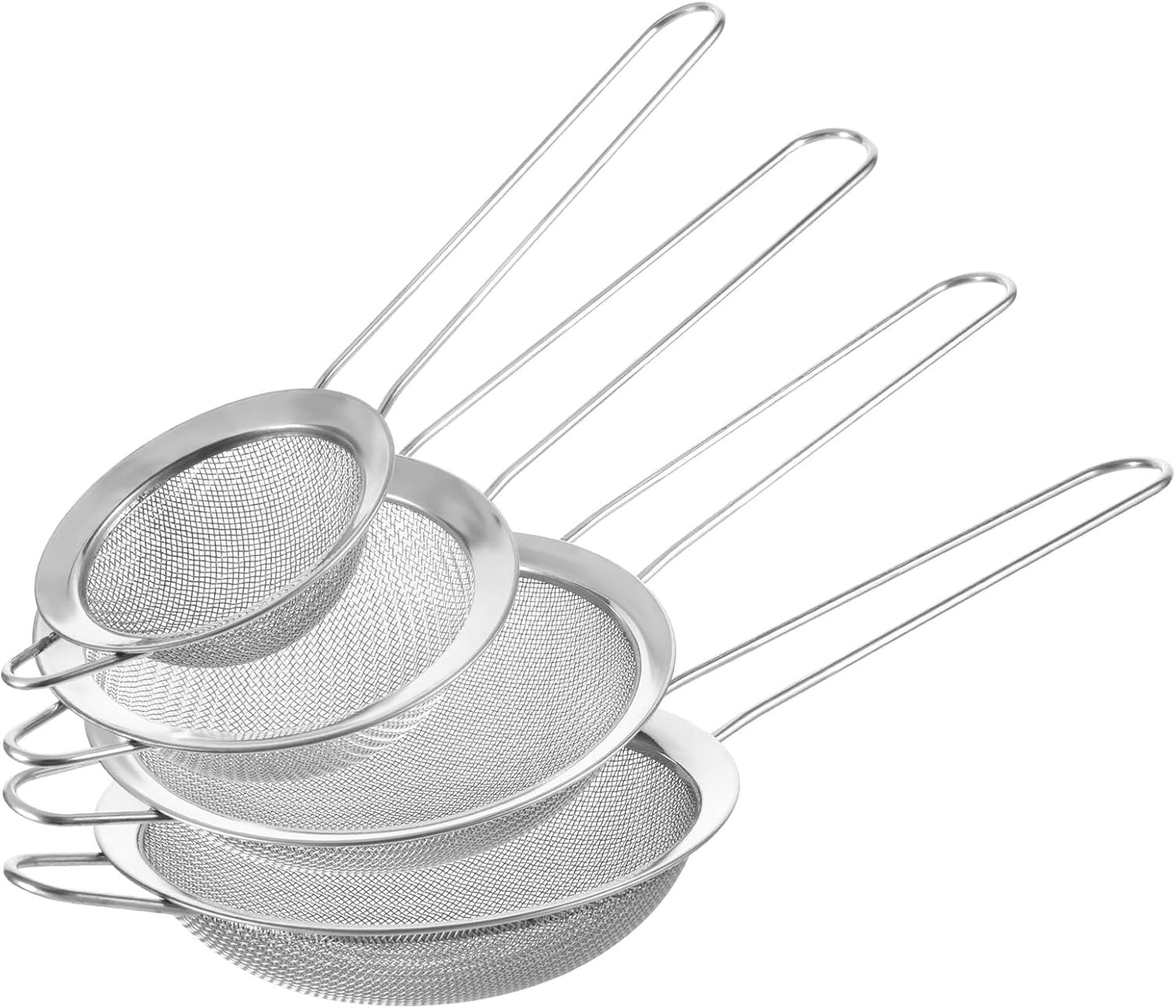 4 Pcs Stainless Steel Fine Mesh Strainer 4 Sizes Small Sieves with Handles Versatile Kitchen Strainer for Steeping Loose Leaf Tea Straining Cocktail Juice and Sifting Flour Sugar