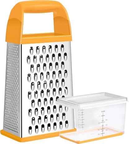 Urbanstrive Cheese Grater With Container, Professional Cheese Grater with Handle, Stainless Steel Graters for Kitchen Handheld, Box Grater with 4 Sides for Vegetables, Ginger, Potatoes (Blue)