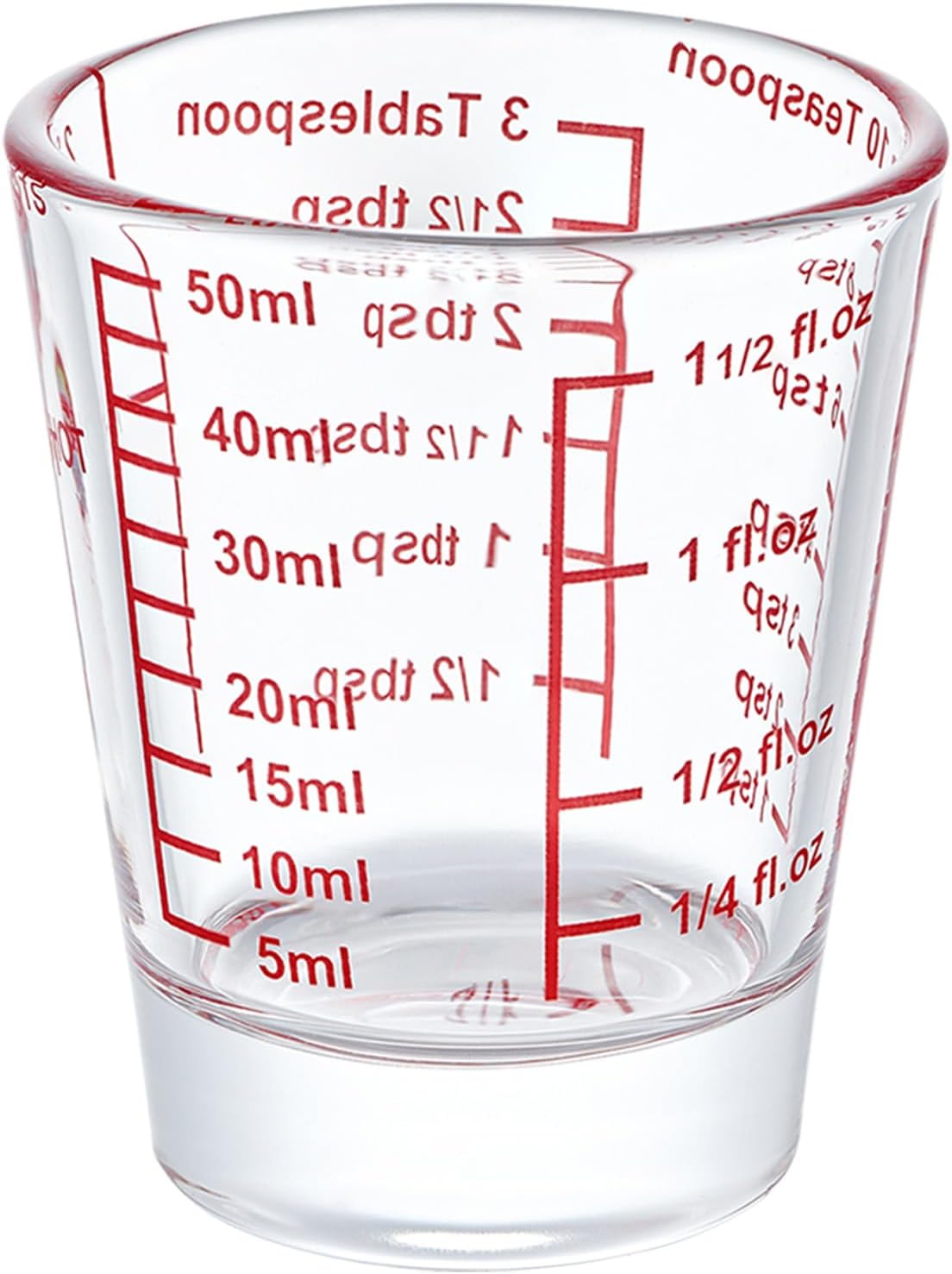 Ackers Mini Measure Heavy Glass, 32-Incremental Measurements Multi-Purpose Liquid and Dry Measuring Shot Glass, Red(Pack of 2)