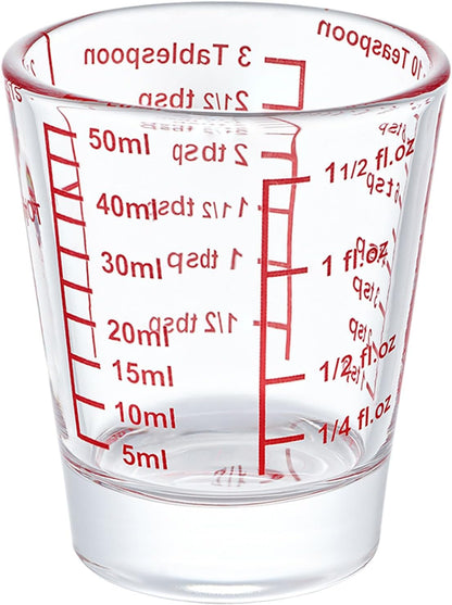 Ackers Mini Measure Heavy Glass, 32-Incremental Measurements Multi-Purpose Liquid and Dry Measuring Shot Glass, Red(Pack of 2)