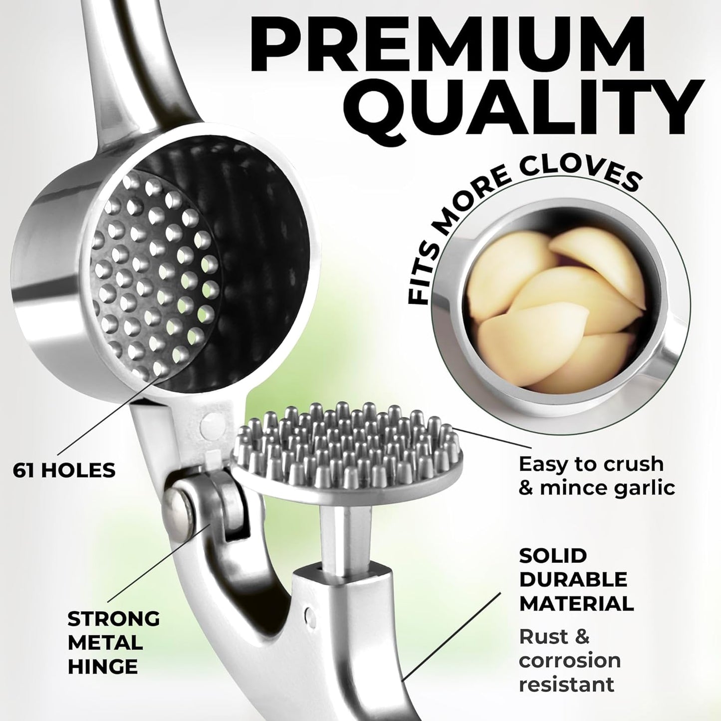 Zulay Kitchen Premium Garlic Press Set - Rust Proof Professional Garlic Mincer Tool - Easy-Squeeze, Easy-Clean with Soft, Ergonomic Handle - Silicone Garlic Peeler & Brush (Silver)