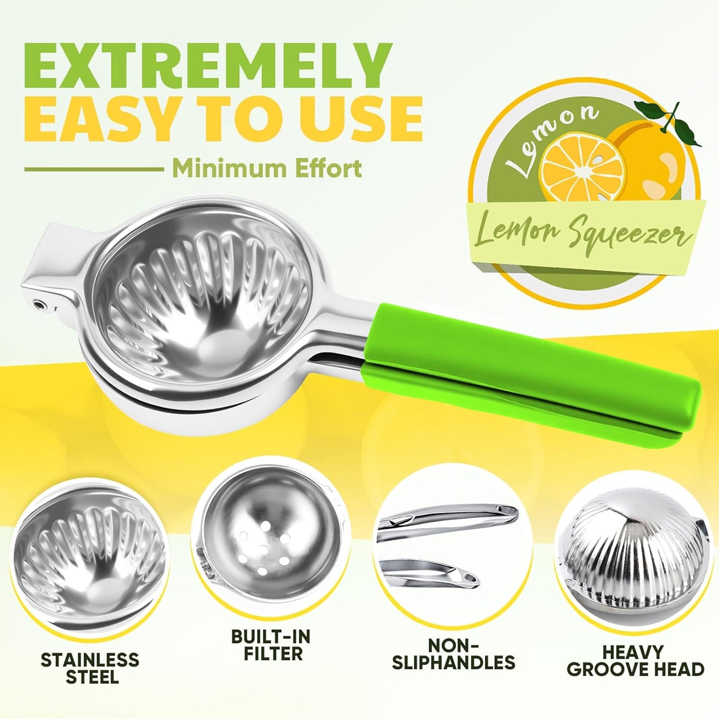 Lemon Squeezer Large, Lemon Squeezer Juicer Stainless Steel, Heavy Duty Manual Citrus Juicer Hand Press, Kitchen Tools Lime Squeezer Bar Tool, Easy to Clean Metal Lemon Hand Press