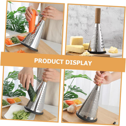 Kitchen Grater Cheese Grater with Handle Carrot Peeler Veggie spiralizer Manual Mandoline Slicer Cheese Slicer Cucumber Slicer Cone-Shaped Cheese Grater Truffle Wood Vertical