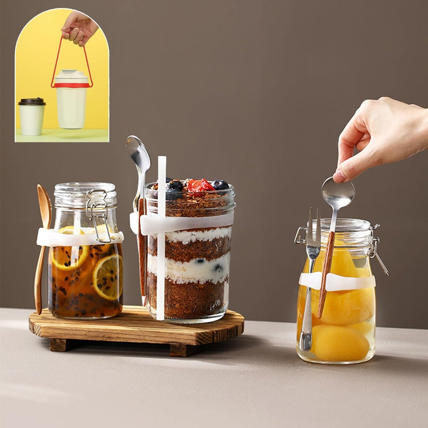 3 Pcs Silicone Spoon Buckle Strap 3 Pcs Water Bottle Handle Strap，Mason Jars Holder Straw Spoon Rest Silicone Coffee Carrier Kitchen Accessories Spoon Holder Kitchen Utensil Holder 6 Pcs/Set