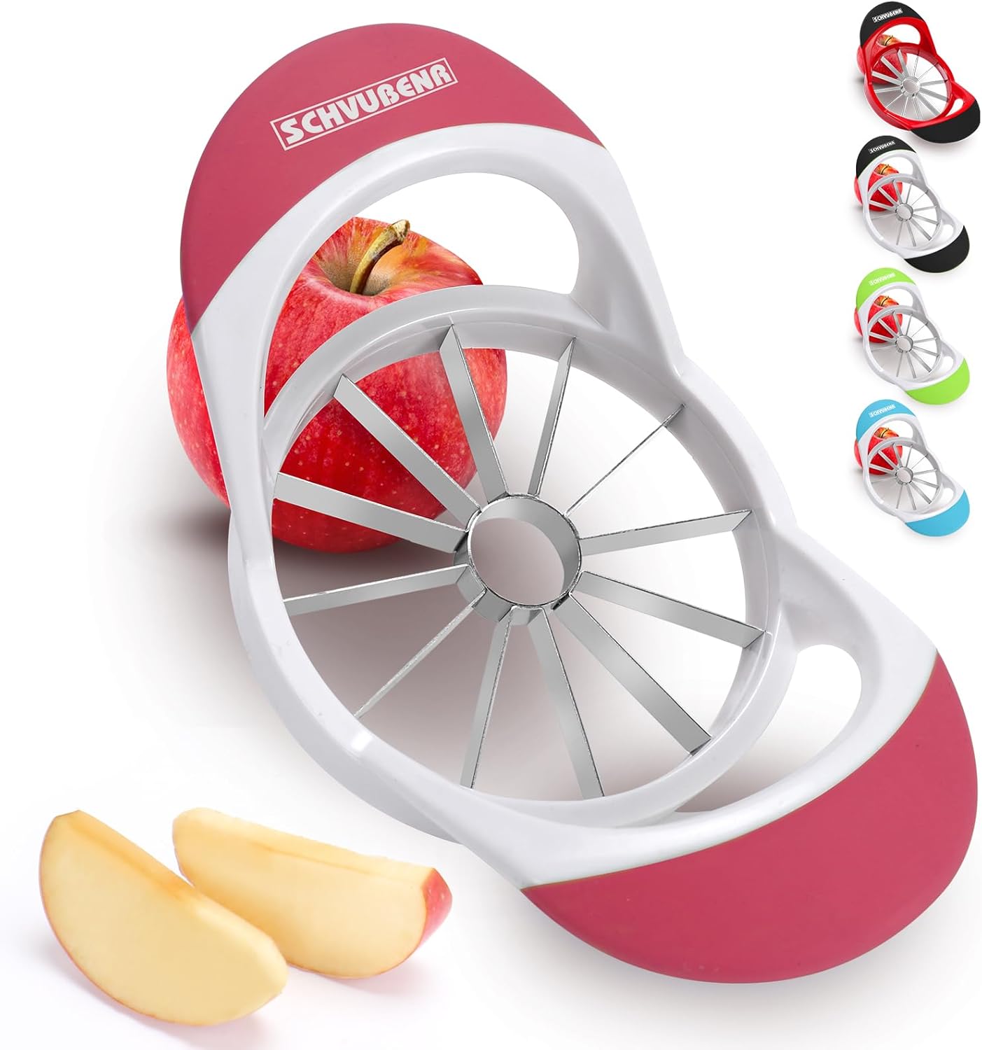 SCHVUBENR 12-Blade Apple Slicer and Corer - 4.72 Inch Sharp Stainless Steel Apple Cutter - Professional Apple Divider Tool for Quick Slices - Easy to Use & Clean - Slice Fruits with Ease - Black