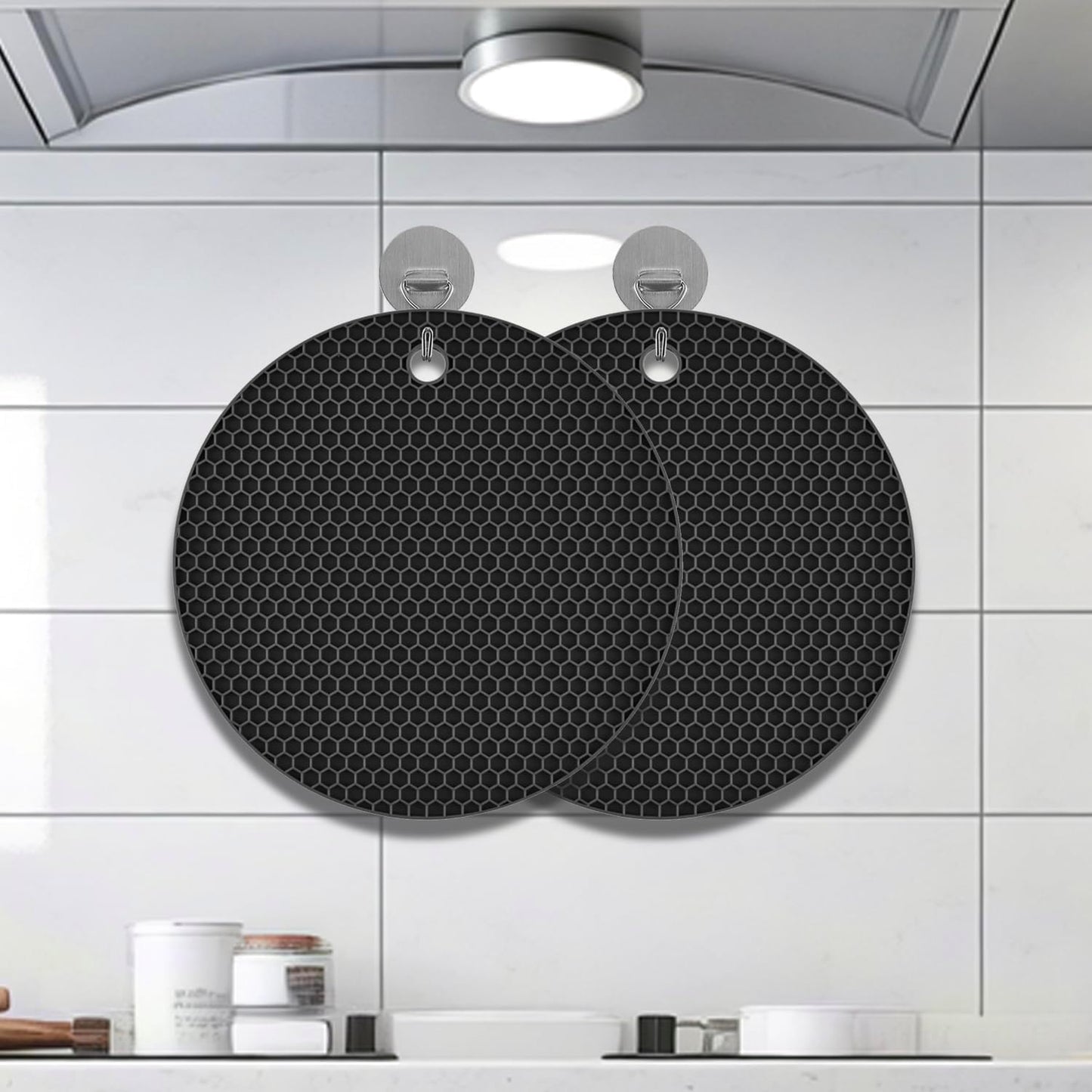TENOC Silicone Non-Slip, Heat Resistant & Water-Trapping Trivet Mats for Water Glasses & Teacup & Coffee Cup & Dishes & Cookware, Multipurpose Kitchen Table Coaster, 5.5-Inch, 2 Pcs, Black