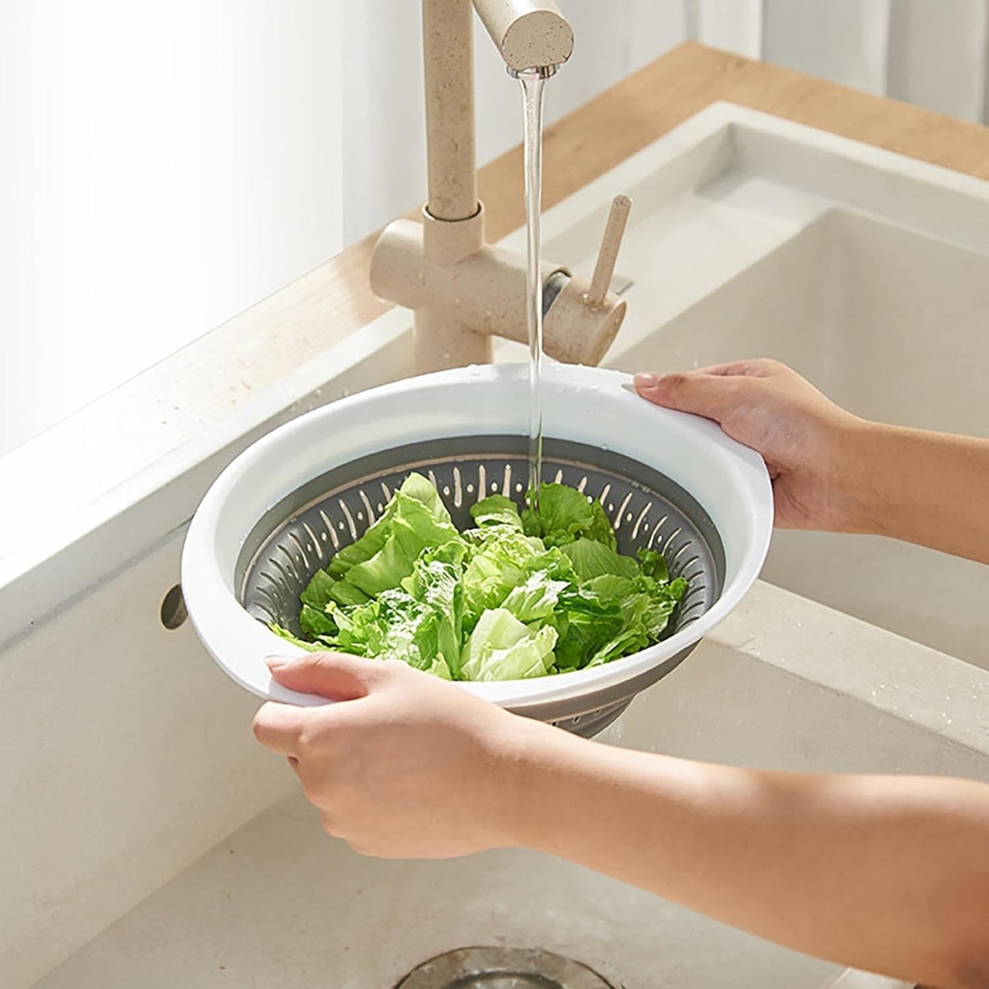 Generic Collapsible Colander and Strainer, Silicone Strainer Colanders Food Strainers, Heavy Duty Kitchen Drainer Basket, for Vegetable and Fruit, Kitchen Essentials (Light Purple)