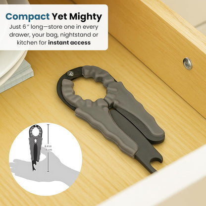 Jokari Multi Bottle Opener for Jars Bottles and Cans 3 in 1 Easy Grip Lid Opener for Weak Hands Twist Caps Pull Tabs Pop Tops and Small Lids Arthritis Aid Manual Kitchen Tool Black