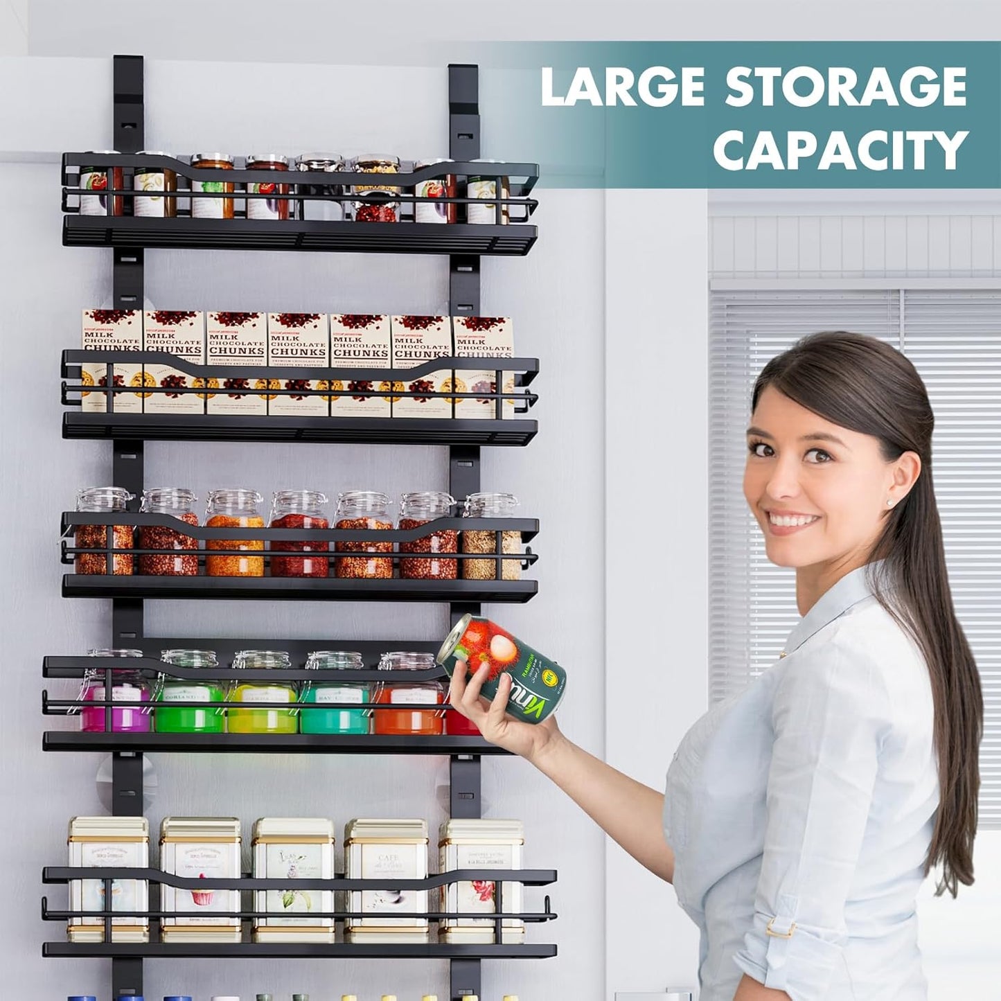 Eastherry Over The Door Pantry Organizer，9-Tier Over The Door Organizer with Adjustable Basket，Metal Hanging Pantry Organizers and Storage for Kitchen, Back of Door Seasoning Rack