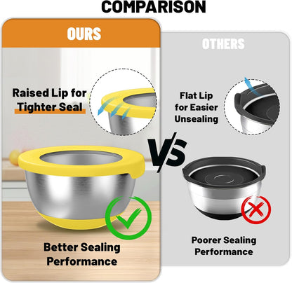 KITEISCAT Stainless Steel Mixing Bowls with Lids – Set of 5 Large Nesting Metal Bowls for Kitchen, Baking, Cooking, Food Prep & Storage, Non-Slip Base, Dishwasher Safe,Khaki
