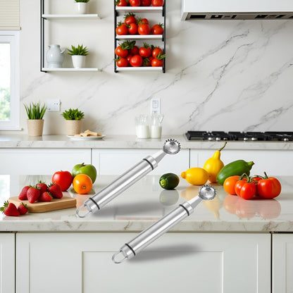 2Pcs Silver Stainless Steel Strawberry Huller Multi-Function Stainless Corer and Pitter Remover for Strawberry, Vegetable and Fruit Corer Practical Kitchen Tool, Tomato Stem Corers Tool Tomato