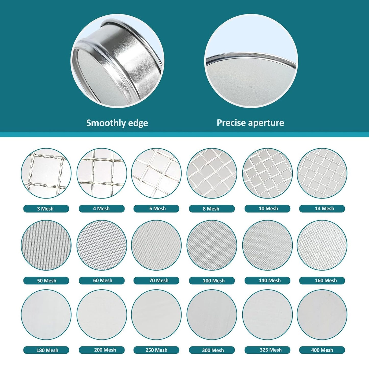 304 Stainless Steel Mesh Lab Sieve, 325 Mesh (0.045mm) Aperture Test Sieve, 4inch(10cm) Economy Standard Analysis Sample Test Sieves for Industrial Laboratory Homes - Colors B