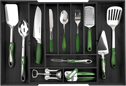 Pristine Bamboo Silverware Organizer - Small Extra-Deep Wooden Kitchen Drawer Organizer Divider for Spoons, Forks, Knives & Cutleries - 5 Slots