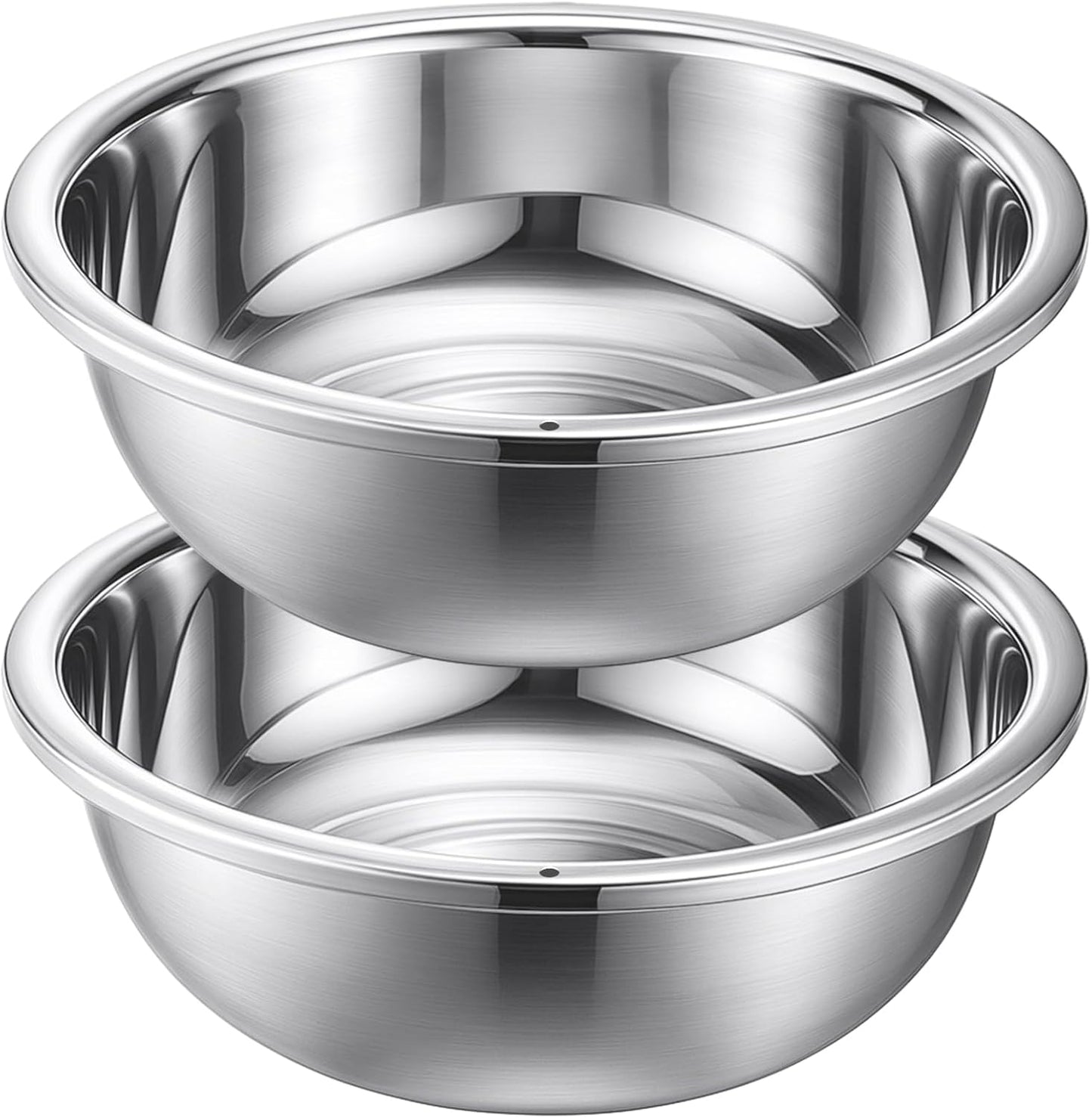 2 Pack 12 Quart 304 Stainless Steel Mixing Bowl Flat Bottom Large Steel Big Prep Mixing Bowl for Salad Kitchen Dish Washing Pan Cooking Baking Meal Home Produce Eater with Hole, 15.7 Inch