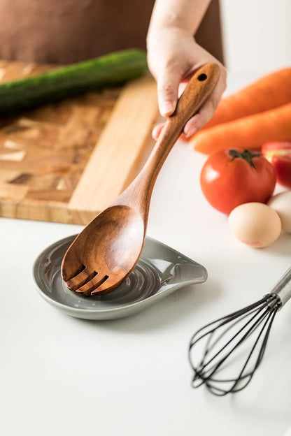 LAUCHUH Spoon Rest, Large Ceramic Spoon Holder for Kitchen Counter Spatula Rest Heat-Resistant Spoon Rest for Stove Top Cooking Utensil Holder, Farmhouse Kitchen Décor for Father's Day, Cream, 5 Inch