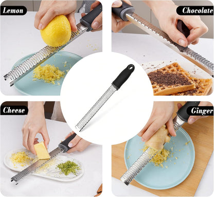 Lemon Zester Tool,Hand Grater Garlic Grater Plate with Protect Cover 304 Stainless Steel Blade Baking Supplies Black