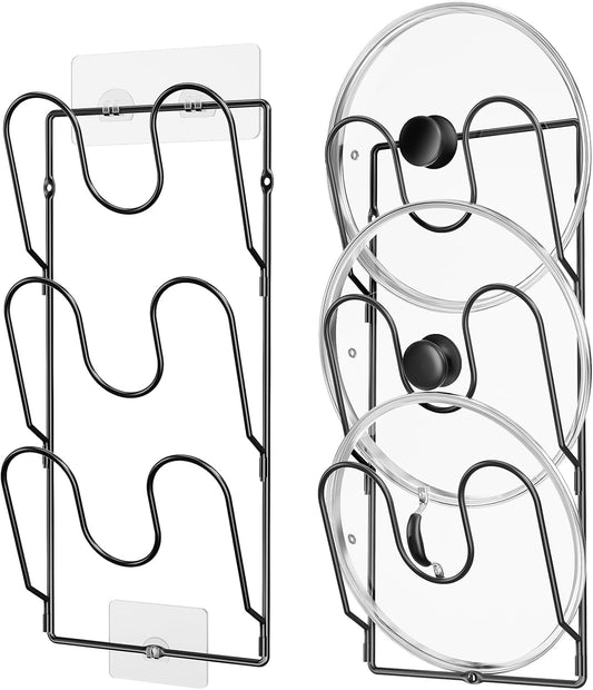 ORDORA 2 Pack Pot Lid Organizer Rack for Cabinet Door, 6-Tier Pot Lid Holders inside Cabinet, No Drilling Adhesive Wall Door Mounted Rustproof Pots and Pans Cover Organizers for Kitchen Storage, White