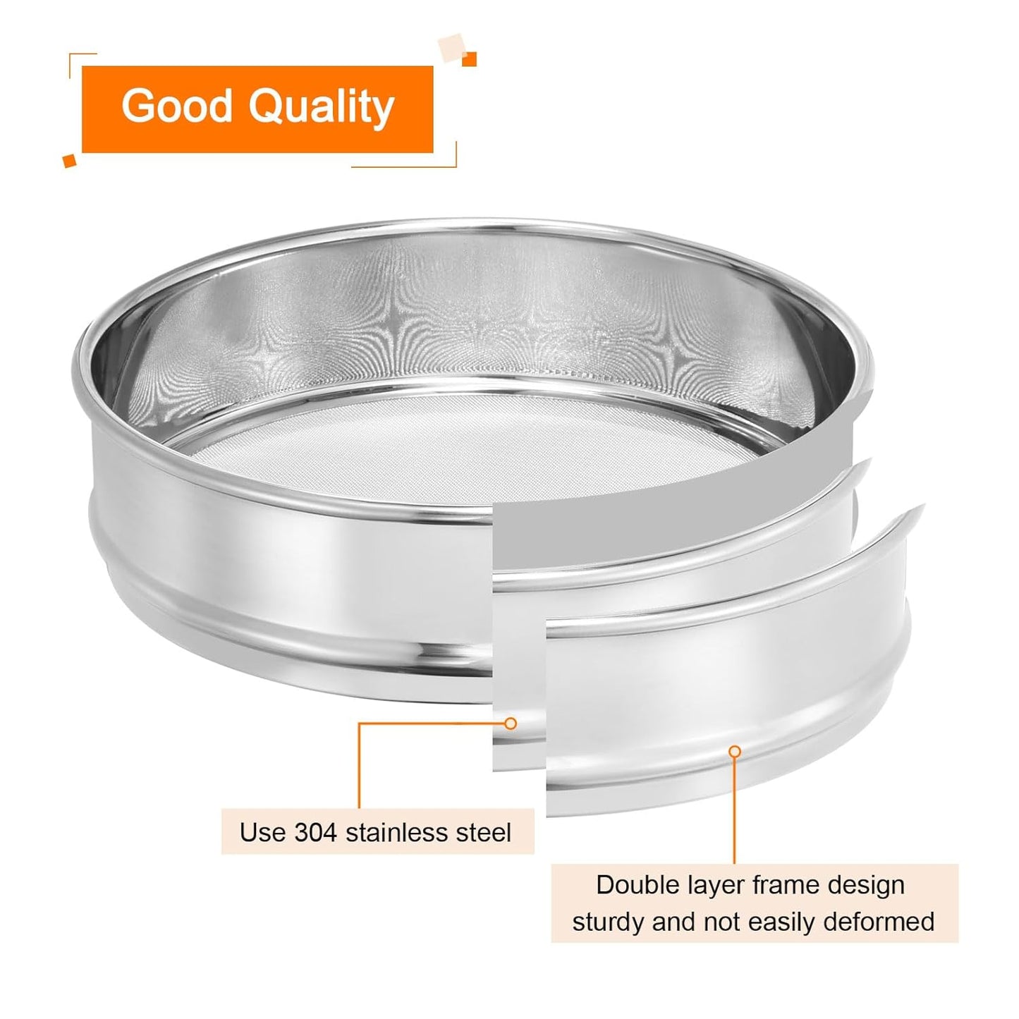 PATIKIL 10 Mesh Lab Sieve, 8" Diameter Test Sieve 304 Stainless Steel Wire Cloth (2mm) for Industrial Laboratory