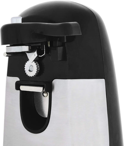 Amazon Basics 3-In-1 Electric Can Opener, Bottle Opener and Knife Sharpener with Stainless Steel Blade, Magnetic Lid Holder, Safe, Easy to Use, Powerful, Sleek Design, 50W, Black
