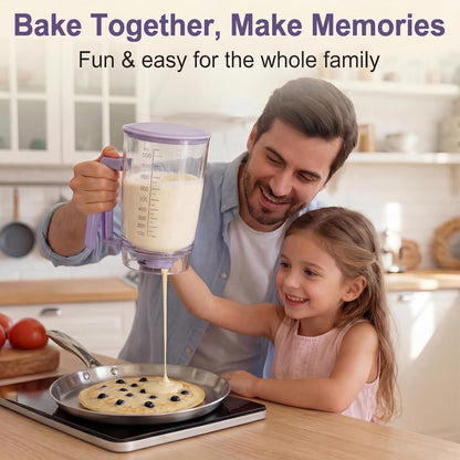 2 Sets of Batter Dispenser with Squeeze Handle – Evenly Dispense Batter for Pancakes, Waffles, Cupcakes, Muffins & Crepes – Pancake Batter Dispenser Bottle with Measurement Scale for Breakfast