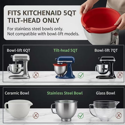 3-Pack Collapsible Silicone Bowl Liners Inserts for KitchenAid 5QT Tilt-Head Mixer Accessories, with Airtight Lids, Food Grade for Dough Proofing & Space-Saving Storage
