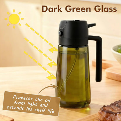 Poshetion 2 in 1 Olive Oil Sprayer for Cooking, 16oz Light-Proof Oil Dispenser for Kitchen, Leak-Proof Oil Spray Bottle for Air Fryer, Salad, BBQ, Baking, Grilling - Black & Green