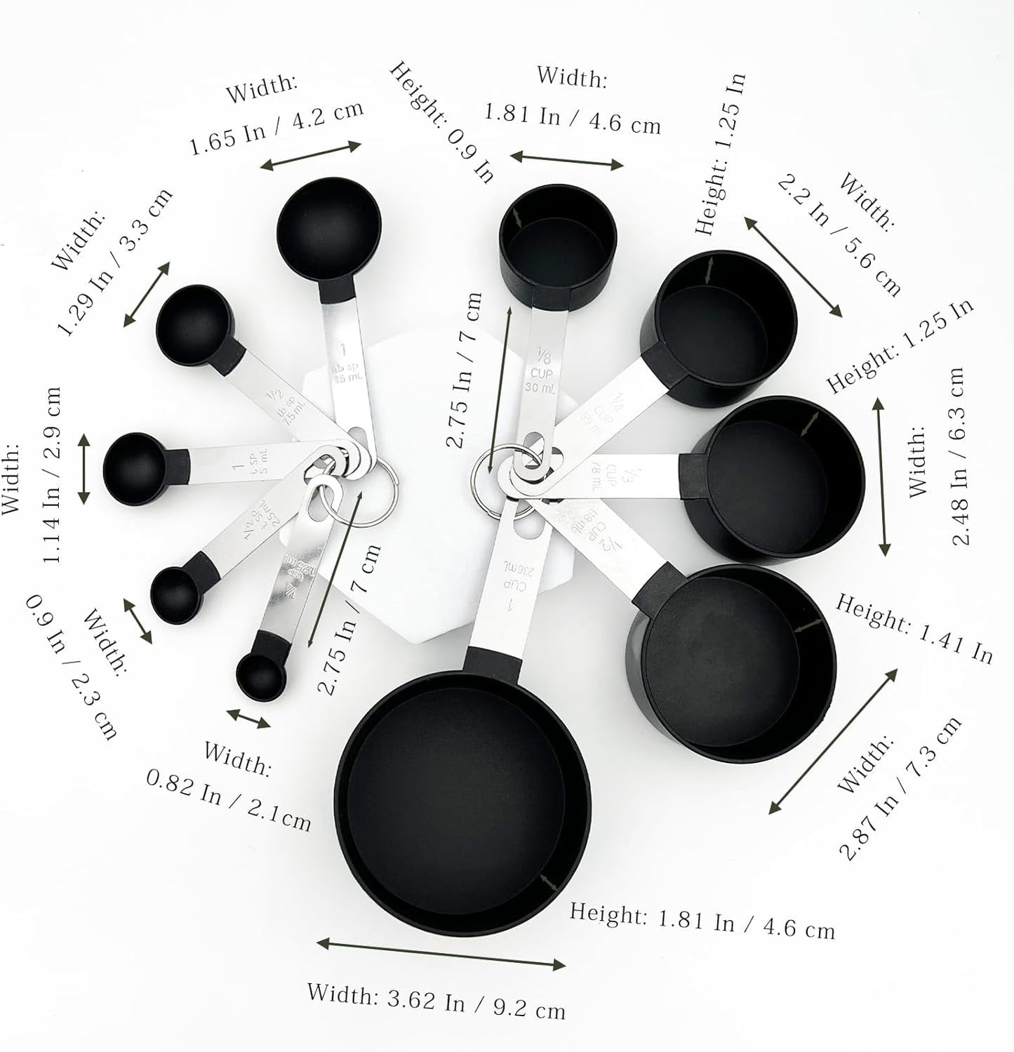 Black Measuring Cups & Spoons Set, Stackable Nesting Measuring Cups with Stainless Steel Handles, 10-Piece Kitchen Baking Tools ﻿