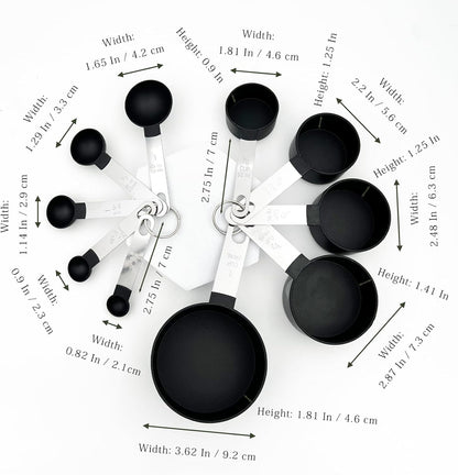 Black Measuring Cups & Spoons Set, Stackable Nesting Measuring Cups with Stainless Steel Handles, 10-Piece Kitchen Baking Tools ﻿