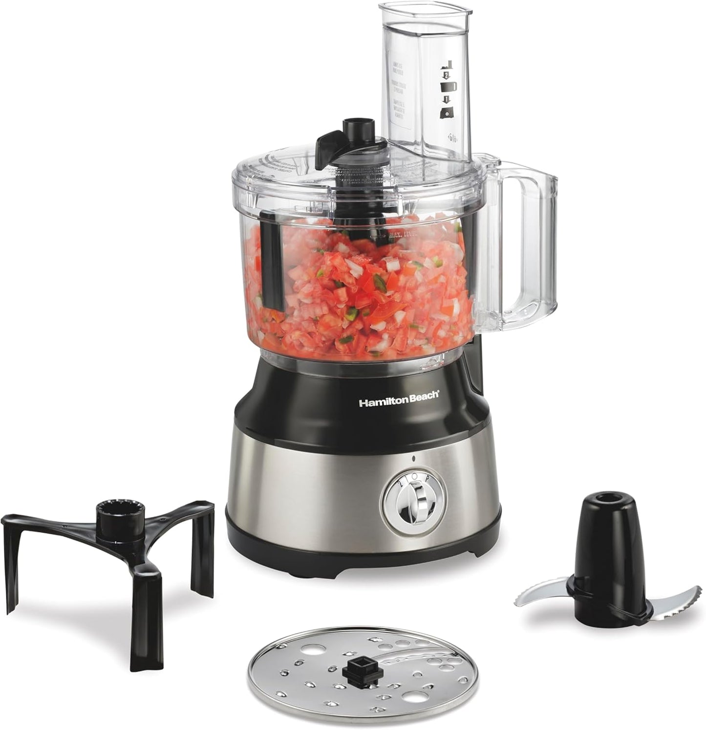 Hamilton Beach Food Processor & Vegetable Chopper for Slicing, Shredding, Mincing, and Puree, 10 Cups + Veggie Spiralizer makes Zoodles and Ribbons, Grey and Stainless Steel (70735)