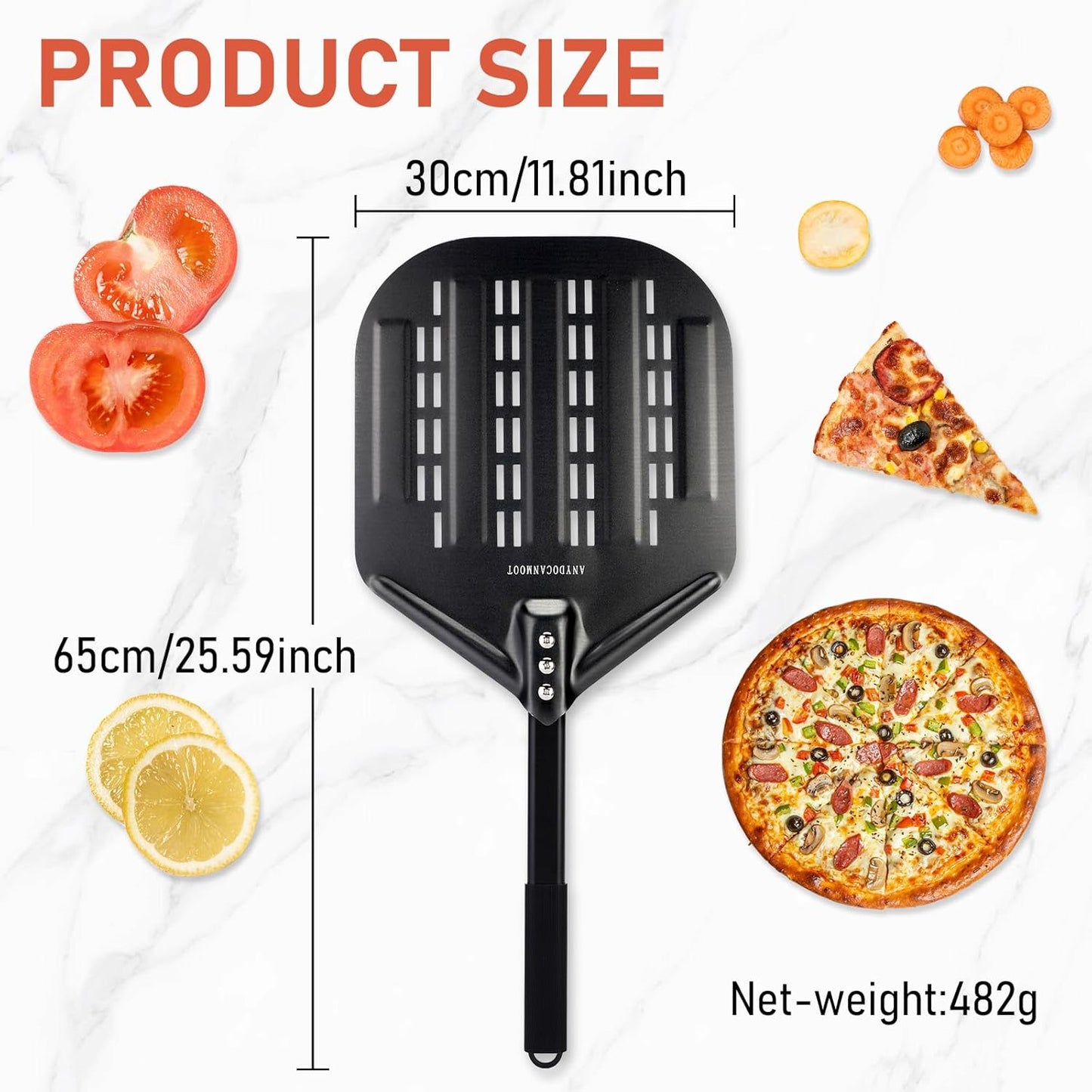 Perforated Pizza Peels 6 INCH pizza spatula paddle Long Handle Metal Pizza Spatula for Indoor and Outdoor (6 Inch)