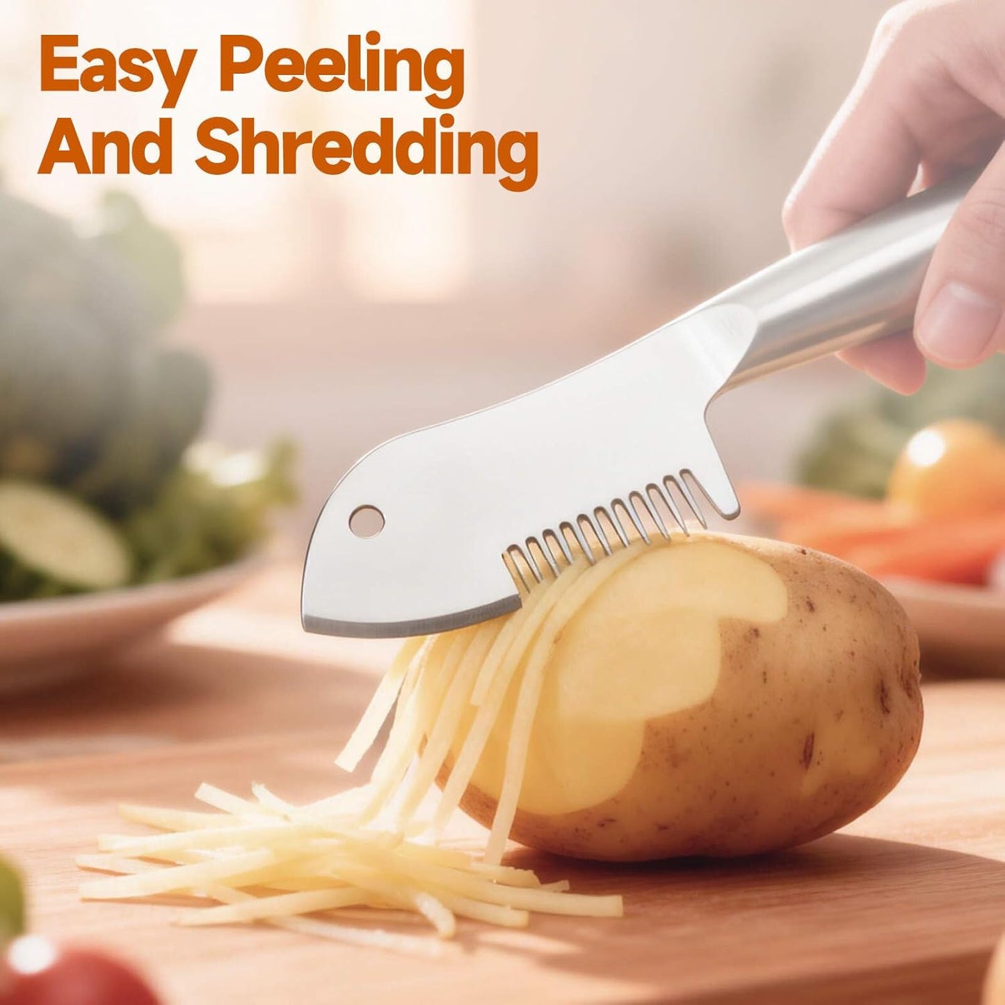 Stainless Steel Multi-purpose Julienne Peeler, Uniform Strips, Shreds & Peels, Effortless Potato Peeler Hand, Cabbage Shredder, Carrot Cutter & Cucumber Slicer, Vegetable peeler stainless steel