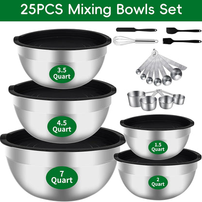 WEPSEN 5-Speed Electric Hand Mixer, 4 Large Mixing Bowls Set, Handheld Mixers with Whisks Beater, Stainless Steel Metal Nesting Bowl Measuring Cups Spoons Kitchen Cake Blender for Baking Supplies