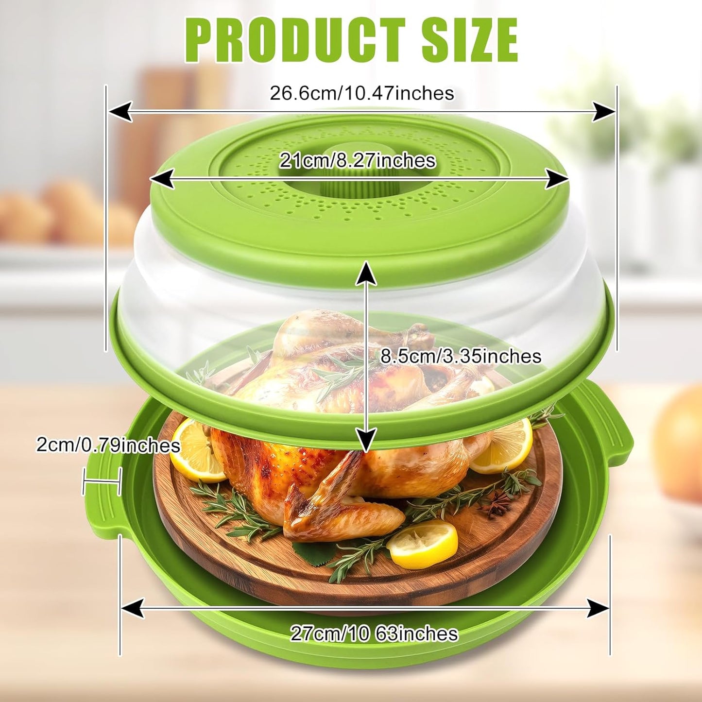 Microwave Splatter Cover Vented for Food,Collapsible Splatter Guard & Colander Kitchen Gadget for Fruit Vegetables,Microwave Lid with Handle Tray,Dishwasher-Safe BPA-Free Silicone & Plastic