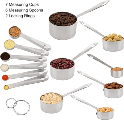 Measuring Cups and Spoons Set, Copper Measuring Cups and Spoons Set for Baking & Kitchen, Stainless Steel Measure Cup and Spoon for Dry &Liquid, Metal 7 Measure Cups&6 Spoons