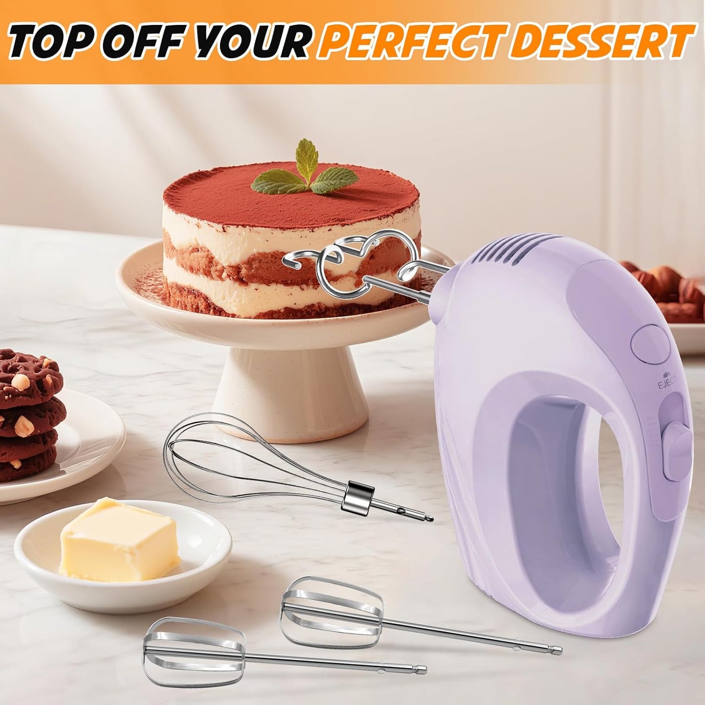 Hand Mixer, 5-Speed Electric Whisk with Turbo Boost Includes 5 Stainless Steel Attachments - Great Stand Mixer Alternative for Baking Cakes, Bread & More