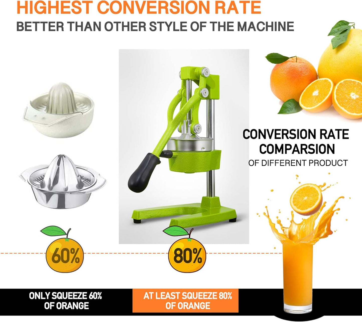 Commercial Heavy Duty Cast Iron Hand Press Manual Orange Citrus Lemon Lime Grapefruit Pomegranate Fruit Juice Squeezer Machine with Stainless Steel Cup