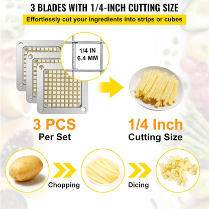 VEVOR Commercial Vegetable Chopper w/ 4 Replacement Blades, Stainless Steel French Fry Cutter Potato Dicer & Fruit Slicer for Restaurants & Home Kitchen