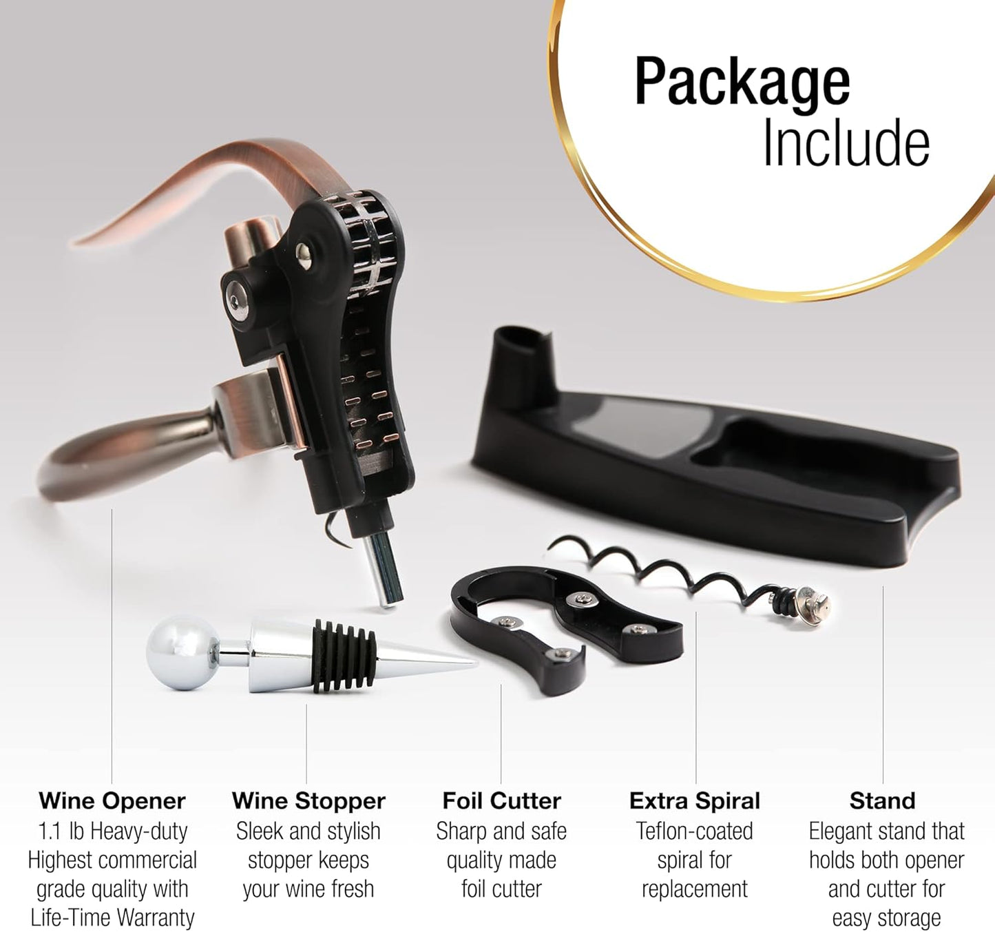 Wine Bottle Opener Corkscrew Set – Luxiluxy [2024 upgraded, does NOT break!] Including Foil Cutter, Bottle Stopper, Opener Stand and Extra Spiral - corkscrews wine opener set- wine opener kit