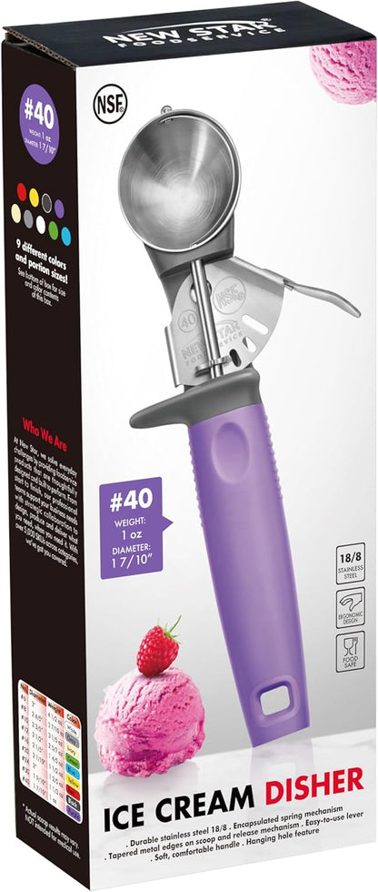New Star Foodservice Commercial-Grade Thumb Press Food Disher/Ice Cream Scoop, #16, Blue Handle, 18-8 Stainless Steel, NSF Certified