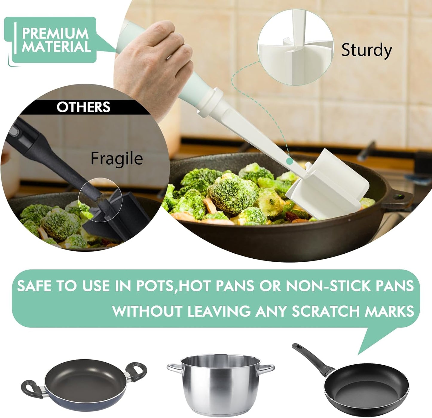 Upgrade Meat Chopper, Heat Resistant Meat Masher for Hamburger, Ground Beef Smasher, Nylon Hamburger Grinder Utensil for Ground Beef, Non Stick Mix Ground Chopper, Mix and Chop Potato Masher Tool