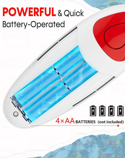 Electric Can Opener for Seniors One Touch - Easy Use, Smooth Edge Side Cut Auto Can Opener with Power Motor Fits All Can Sizes - Battery Operated, Hand Free for Kitchen by Befumly (Red)